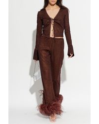 Oséree - Trousers With Lurex Thread And Feathers - Lyst