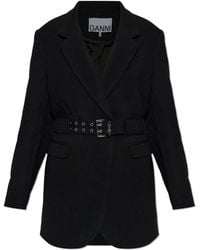 Ganni - Blazer With A Waist Belt - Lyst