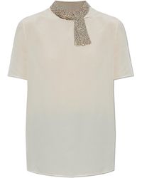 Valentino Garavani - Silk Top With Shimmering Appliqués - Lyst