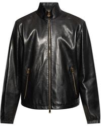 Versace - Leather Jacket With Stand-Up Collar - Lyst