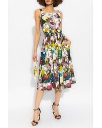 Dolce & Gabbana - Flower Print Midi Cotton Dress - Lyst