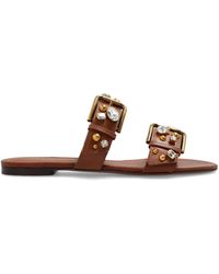 Dolce & Gabbana - Leather Slides With Shimmering Embellishments - Lyst