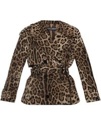 Dolce & Gabbana - Double-Breasted Trench Coat With Animal Print - Lyst