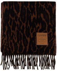 Ganni - Wool Scarf With Animal Motif - Lyst