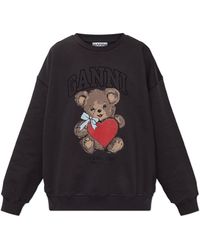 Ganni - Sweatshirt With Print And Shimmering Sequins - Lyst