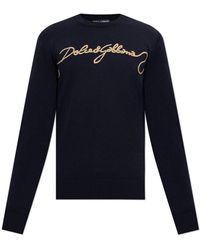Dolce & Gabbana - Wool Sweater With Embroidered Logo - Lyst