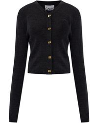 Ganni - Wool Cardigan With Embroidered Logo - Lyst