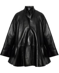 Loewe - Leather Coat With Peplum - Lyst