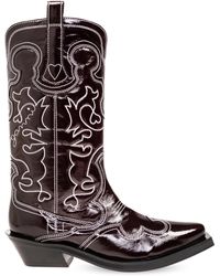 Ganni - Cowboy Boots With An Embroidered Pattern, - Lyst