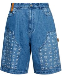 MCM - Denim Shorts With Monogram - Lyst