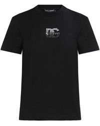 Dolce & Gabbana - T-Shirt With A Logo Finished With Shimmering Crystals - Lyst