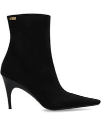 Balenciaga - 'Duchesse' Suede Heeled Ankle Boots - Lyst
