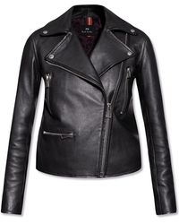 PS by Paul Smith Leather Biker Jacket - Black