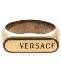 Versace - Signet Ring With Engraved Logo - Lyst