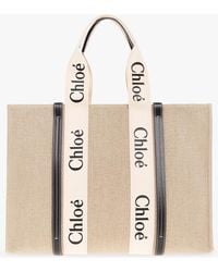 Chloé - Large Woody Tote Bag In Linen - Lyst