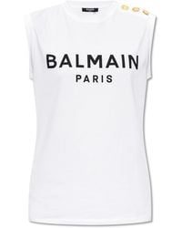 Balmain - Sleeveless T-Shirt With Logo - Lyst