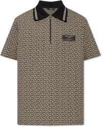Balmain - Zipped Monogram Polo Shirt - Lyst