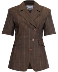 Ganni - Wool Blazer With Short Sleeves - Lyst