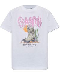 Ganni - T-Shirt With A Colorful Print - Lyst