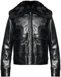 Dolce & Gabbana - Leather Jacket With Fur Collar - Lyst