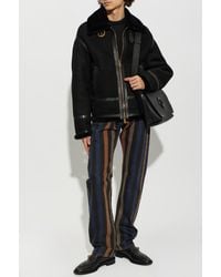 Versace - Sheepskin Coat With Pockets - Lyst