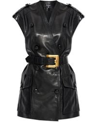 Balmain - Leather Dress With A Waist Belt - Lyst