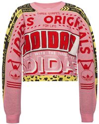 adidas originals scarf print jumper in pink and red