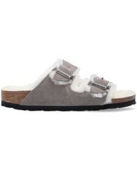 Birkenstock - 'Arizona Fur' Suede Slides - Lyst