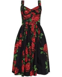 Dolce & Gabbana - Cotton Dress With Floral Motif - Lyst