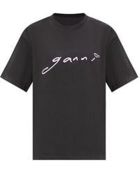 Ganni - T-Shirt With Embroidered Logo - Lyst