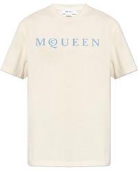 McQueen - T-Shirt With A Velvet-Finish Logo - Lyst