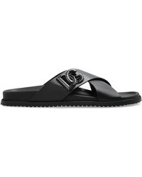 Dolce & Gabbana - Leather Slides With Logo-Shaped Appliqué - Lyst