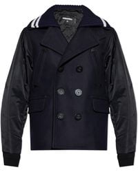 DSquared² - Short Double-Breasted Coat Made Of Combined Materials - Lyst
