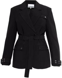 Ganni - Blazer With Belt - Lyst