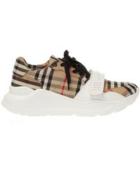 Burberry 30mm Regis Check Cotton Canvas Trainers - Natural