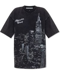 Alexander Wang - T-shirt With Print And Shimmering Appliqués, - Lyst