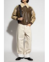 Bottega Veneta - Leather Jacket With Fur Collar - Lyst