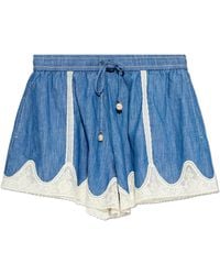 Zimmermann - Denim Shorts With Lace Trim - Lyst