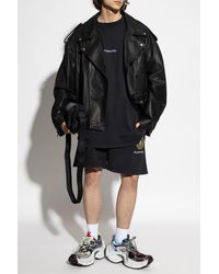 Balenciaga Handle With Care Patched Sleeves T-Shirt in Blue