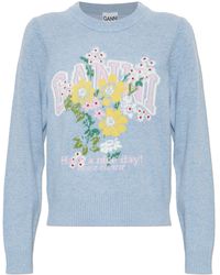 Ganni - Sweater With A Colorful Pattern And Logo - Lyst