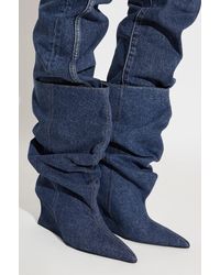 Balmain - Denim Wedge Ankle Boots - Lyst