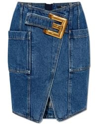 Balmain - Denim Skirt With Pockets - Lyst