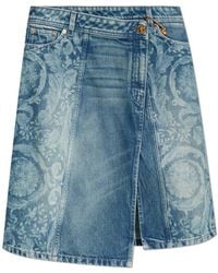 Versace - Denim Skirt With Front Slit - Lyst