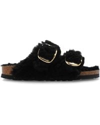 Birkenstock - Arizona Shearling Black Natural Oiled Leather Two Bar Mules - Lyst