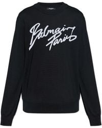 Balmain - Wool Sweater With Logo - Lyst