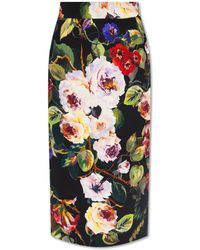 Dolce & Gabbana - Silk Skirt With Floral Motif, - Lyst
