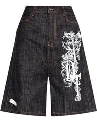 PDF - Denim Shorts With Print - Lyst