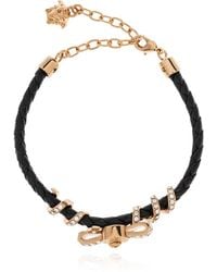 Versace - Leather Bracelet With Shimmering Crystals - Lyst