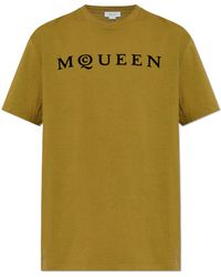 McQueen - T-Shirt With A Logo And A Velvety Finish - Lyst