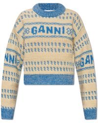 Ganni - Wool Sweater With Logo, - Lyst